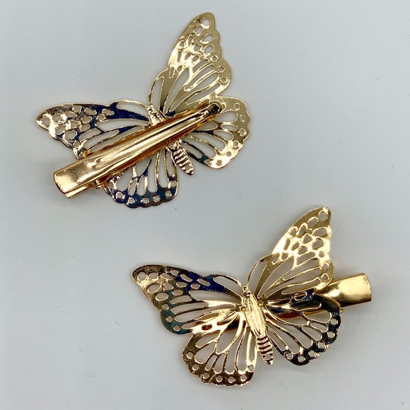 Gold Butterfly Hair Clips - Picture 3 of 4